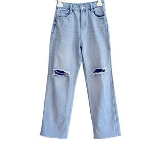 Saints & Hearts Wide Leg High Waist Ripped Knee Light Wash Jeans Size M (26” W)
